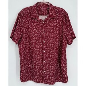 Axist Mens Short Sleeve Button Down Shirt Burgundy Red White Stretch Sz XL